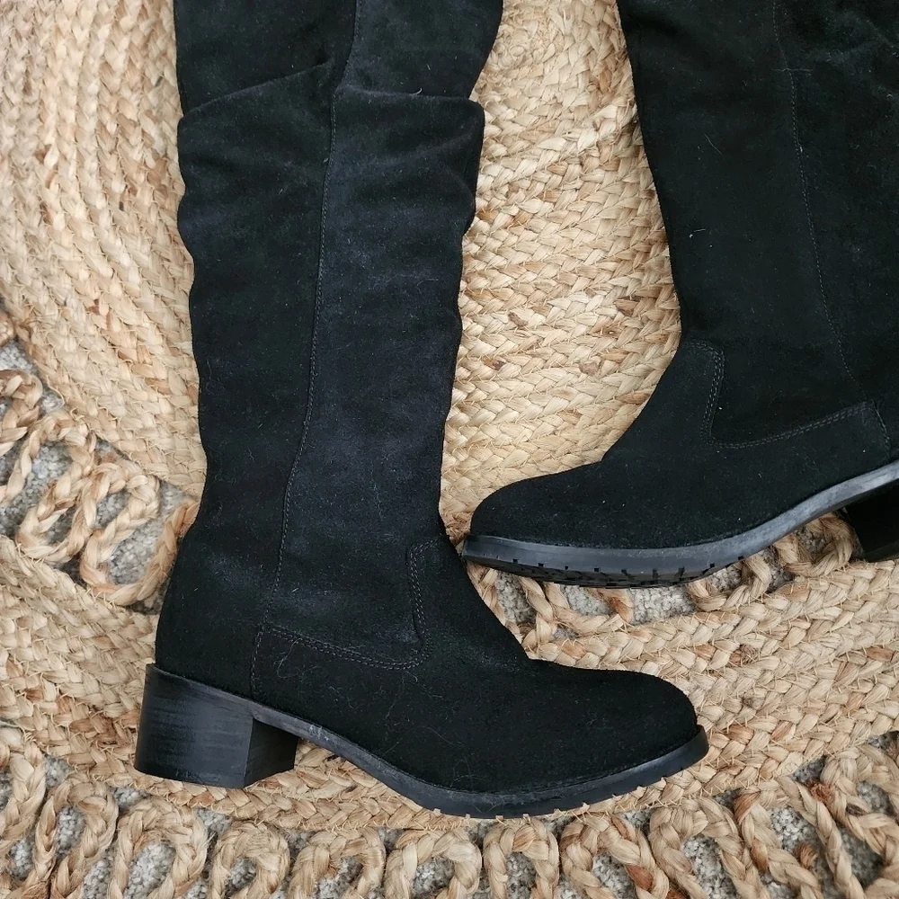 Matisse Cabriolet Leather Black Knee High Round Toe Zip Boots Minimalist 7.5 NEW